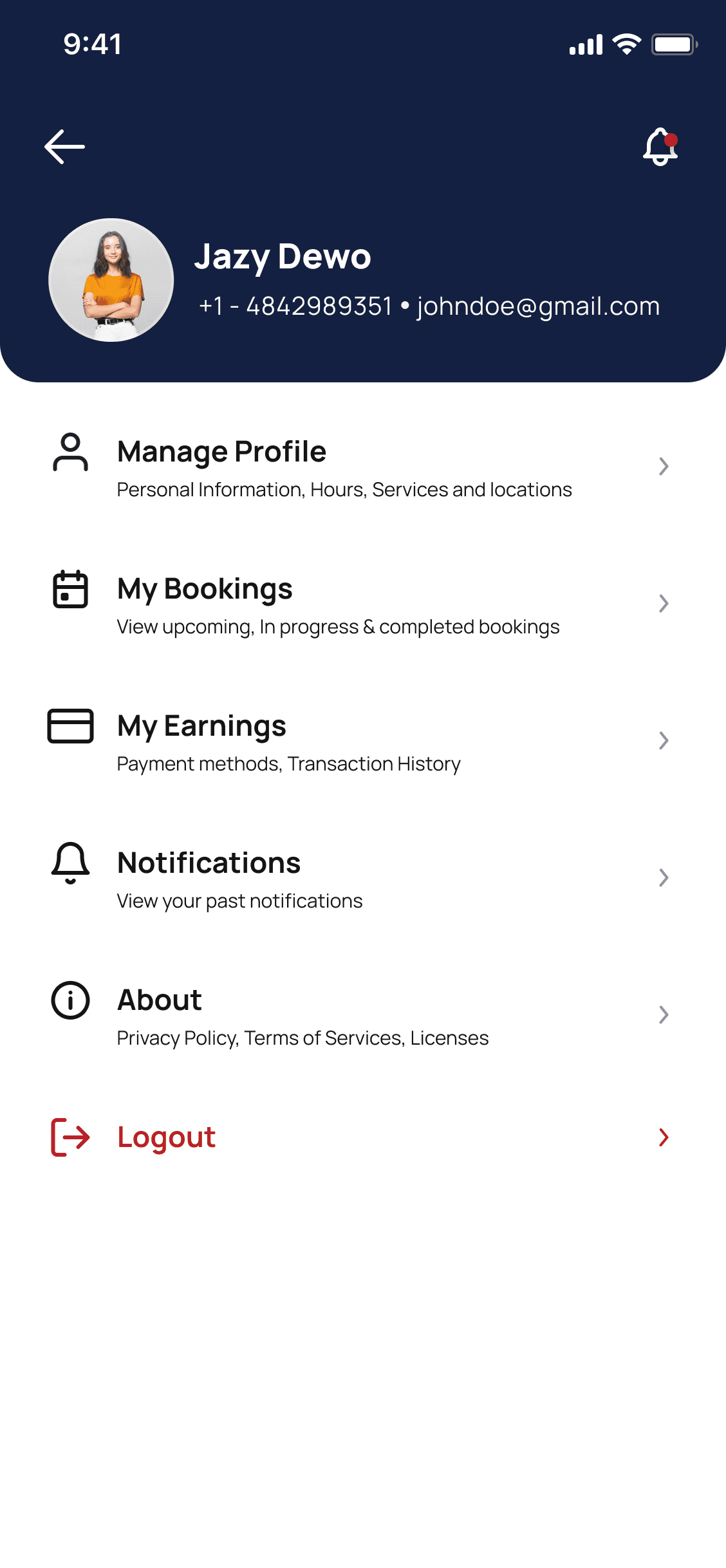 Profile screen preview