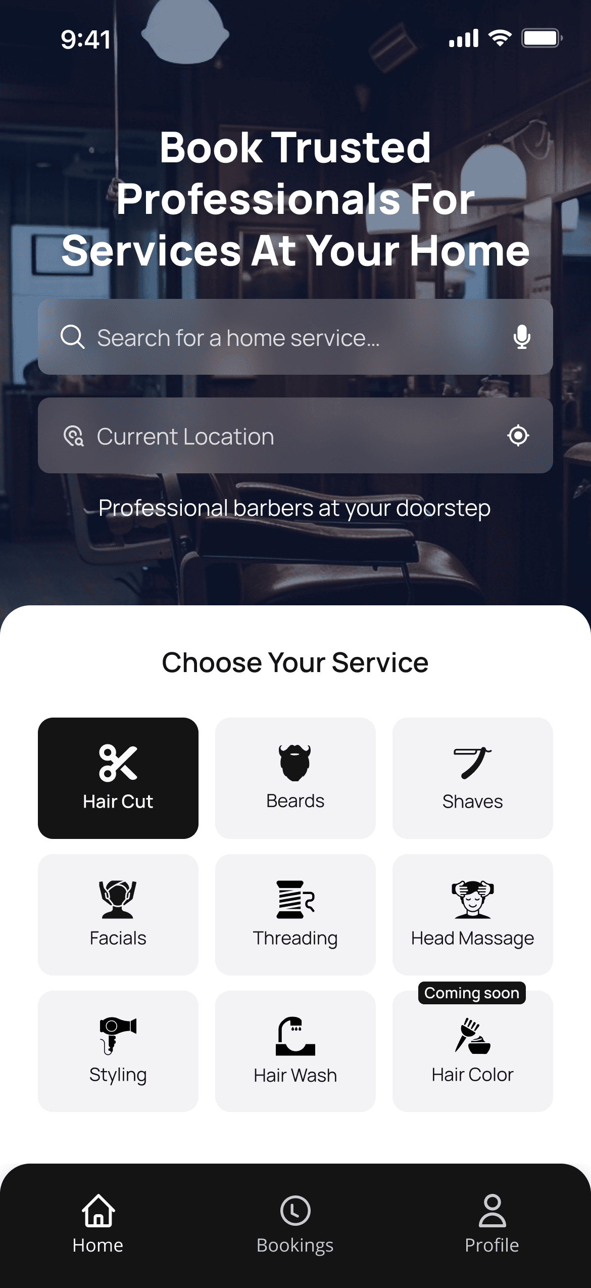 Select Your Service screen